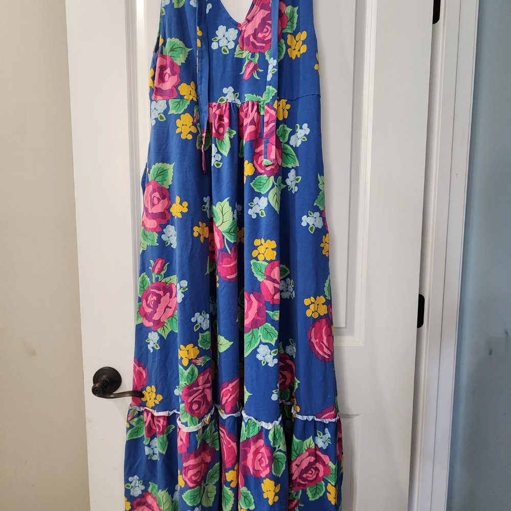 Matilda Jane Blue Floral Maxi Dress with Pink & Yellow Roses - Picture 3 of 5